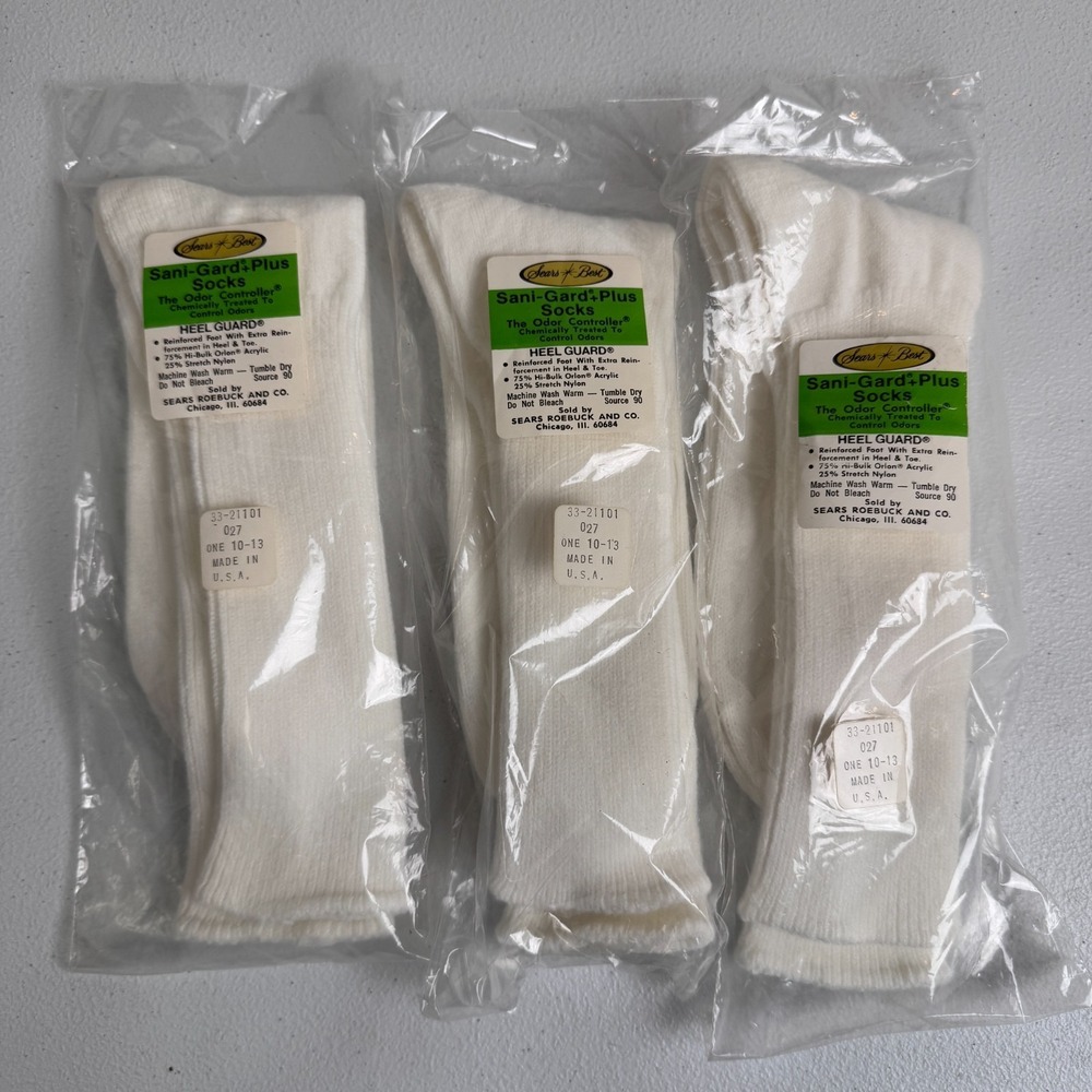 Vintage Sani Gard Plus Socks Adult 10-13 White Work‎ Casual Outdoors Sears 70s